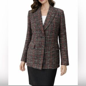 Kasper Suit Jacket Blazer 12 Tweed Red Black Shimmer Pockets Classic NEW
